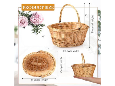 子供用ピクニックハンパーセット 6人用プラスチックバスケット 木製ハンドル付き玩具 深型