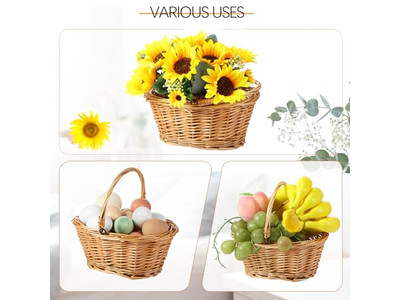 子供用ピクニックハンパーセット 6人用プラスチックバスケット 木製ハンドル付き玩具 深型