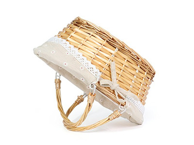 大型ウィッカーピクニックハンパーバッグ2人用小型バスケット蓋付き折りたたみアウトドア