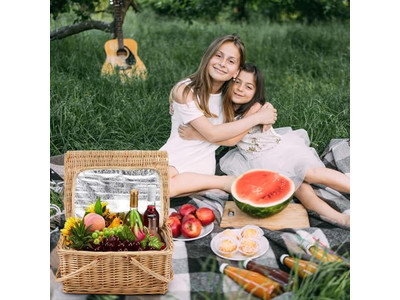 ショルダーストラップ付きピクニックバスケット ウィッカー 4人用バスケットバッグ