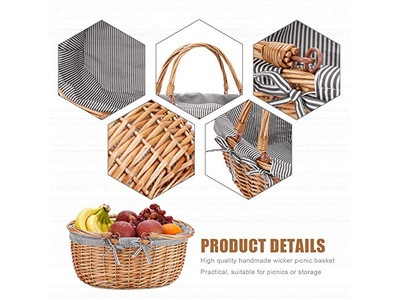 ピクニックバスケット断熱ウィッカーブルーとホワイトバスケットキッズピンクパーフェクト