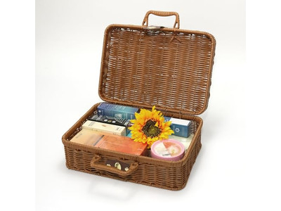 パープルウィッカーピクニックバスケット1人用ポータブルブランケット竹製空モダン