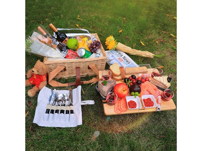 ビンテージ木製ピクニックバスケット ハート型手作り大型ハンパー ソフト容量