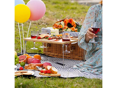 織り木製ピクニックバスケット器具断熱カスタマイズレザーセット2人用安価